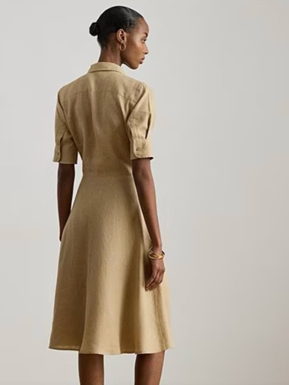 NWT Ralph Lauren Beige Tie-Front Midi Shirt Dress Size 8 - Picture 7 of 16